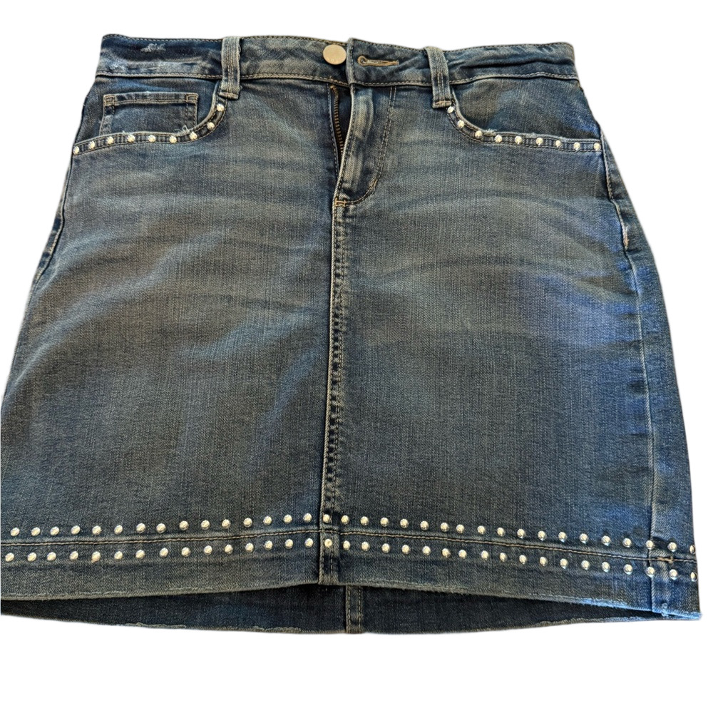 a.n.a Blue Silver Embellished Mini Pencil Skirt